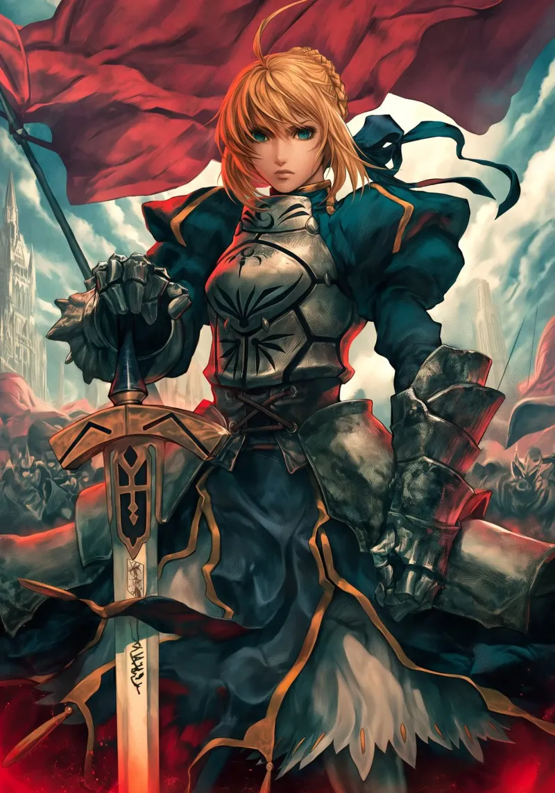 Altria Pendragon Saber Excalibur Morgan Knight Fate canvas met Baklijst van Fleur de Lys