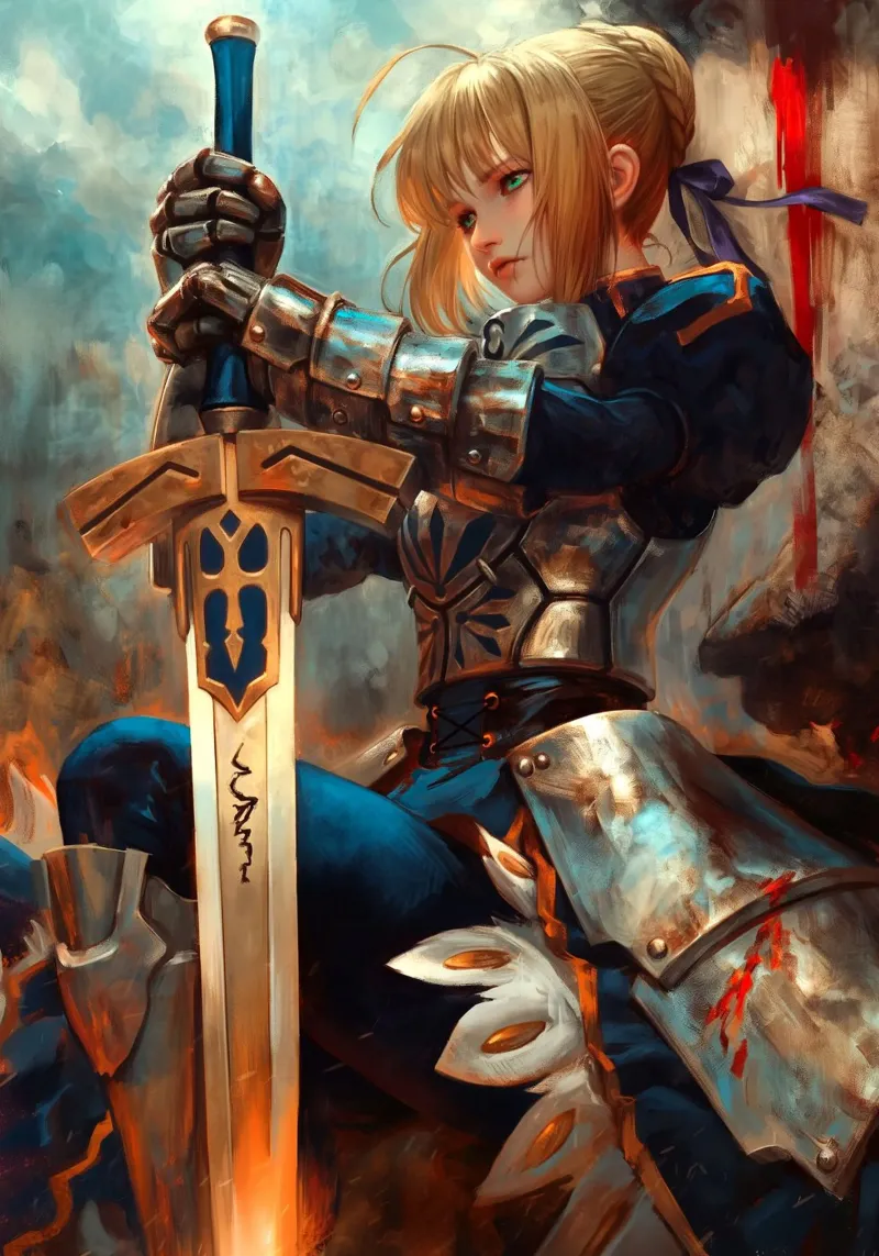 Altria Pendragon Saber Excalibur Morgan Knight Fate canvas met Baklijst van Fleur de Lys