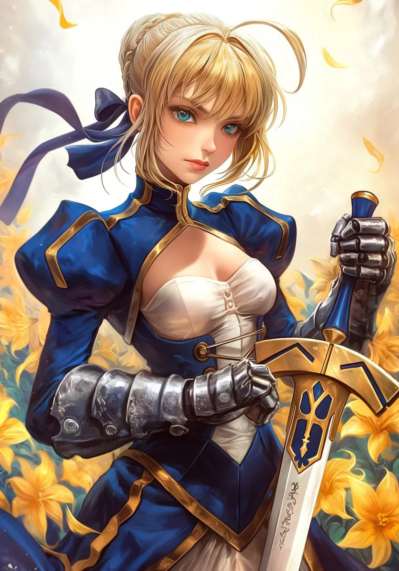 Saber Fate Series canvas with Floater frame by Stellar Creative