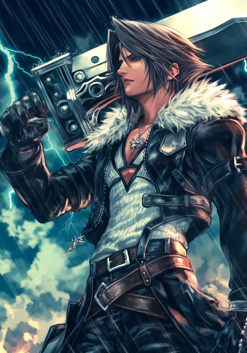 FFVIII Squall Leonhart Final Fantasy canvas met Baklijst van Voxel Visionaries