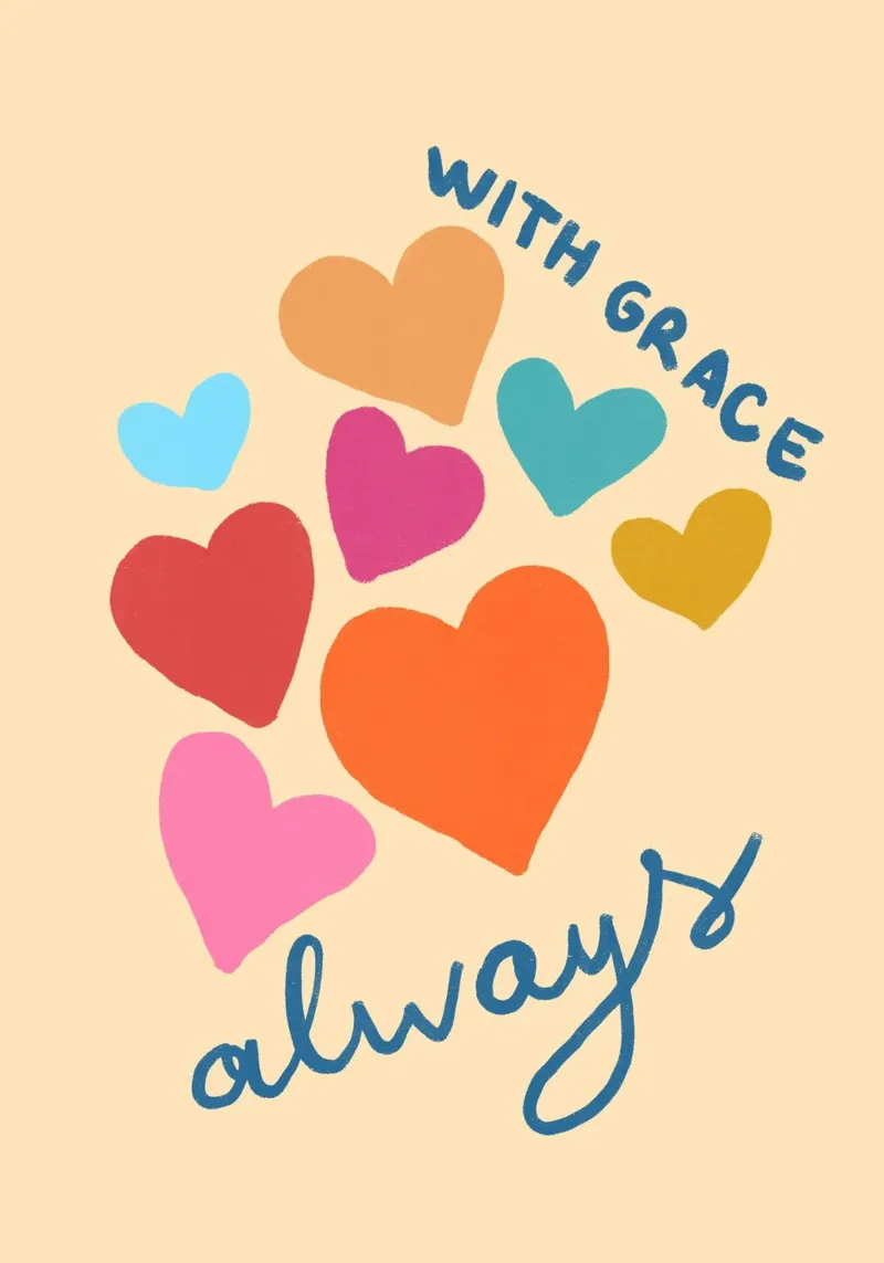 With Grace Always, Colorful Heart Christian Art Print (Avec la grâce toujours, cœur coloré) toile avec Caisse américaine de vintagepod
