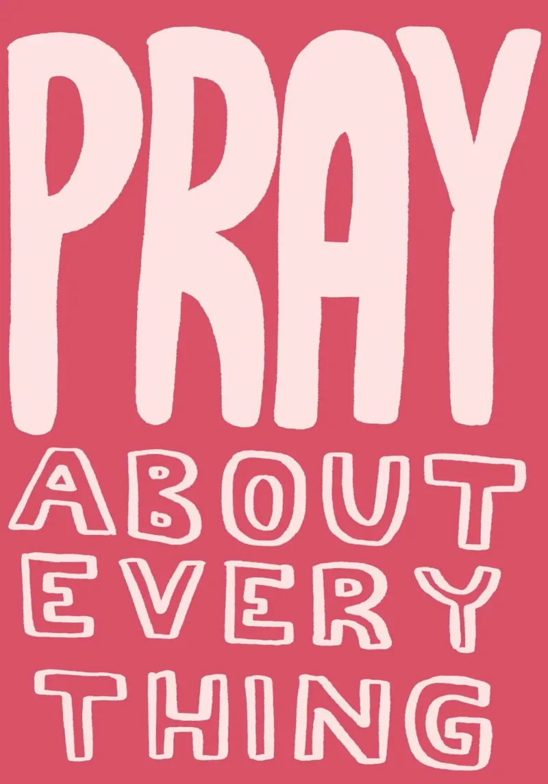 PRAY ABOUT EVERYTHING, moderne christelijke kunstdruk canvas met Baklijst van vintagepod