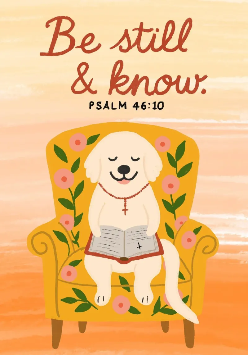 Be Still & Know, Psalm 46:10, Christian Dog Art Print canvas with Floater frame by vintagepod