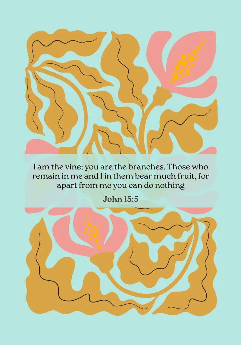 Johannes 15:5, Ik ben de Wijnstok, Abstract Bloemsierkunst canvas met Baklijst van vintagepod