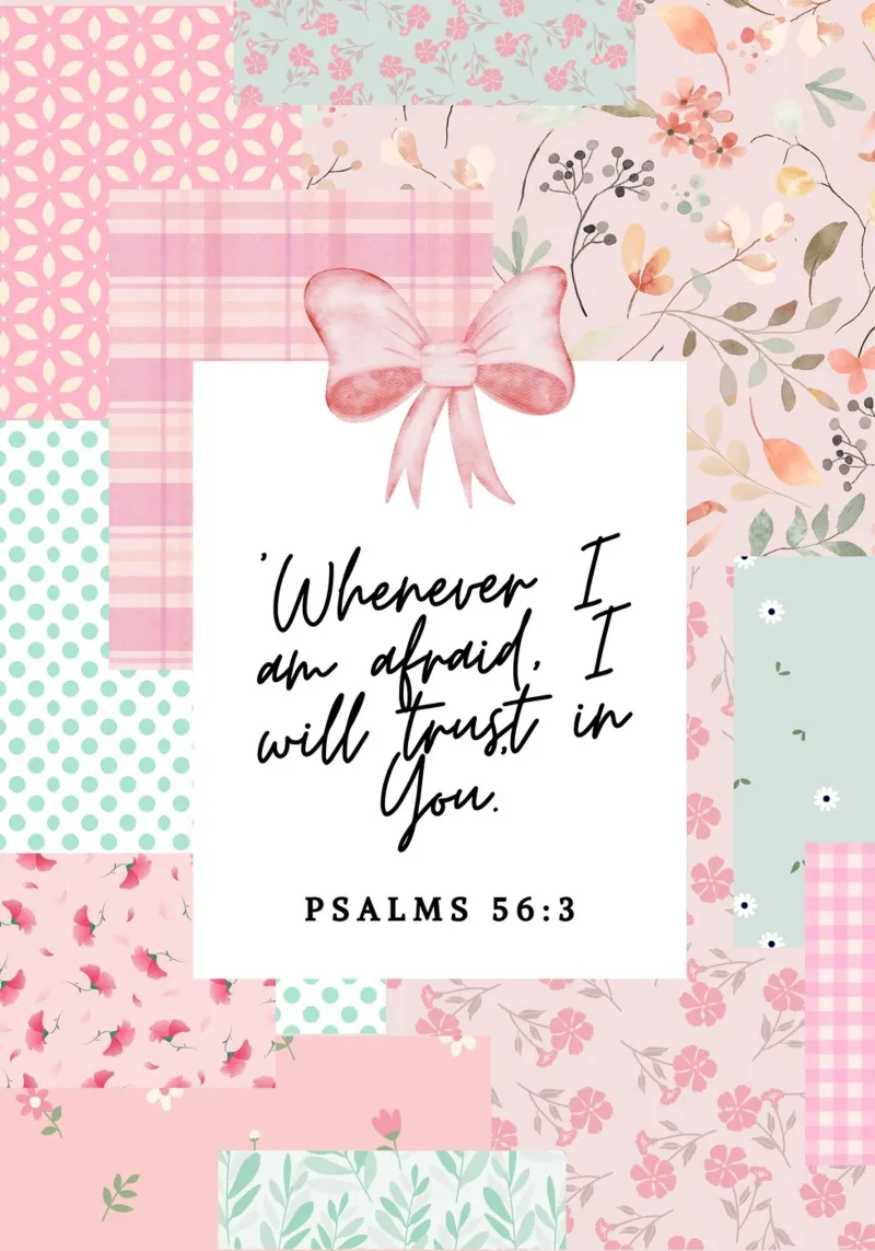 Ik zal op U vertrouwen, Psalm 56:3, Collageposter canvas met Baklijst van vintagepod