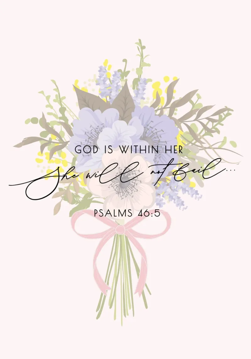 She Will Not Fall, Psalm 46:5, Floral Art Print canvas with Floater frame by vintagepod