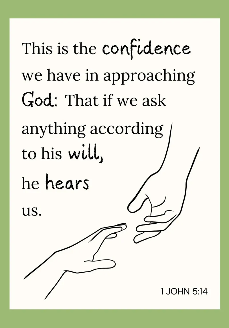 1 Juan 5:14, Dios nos escucha, Hand Line Art lienzo con Marco flotante de vintagepod