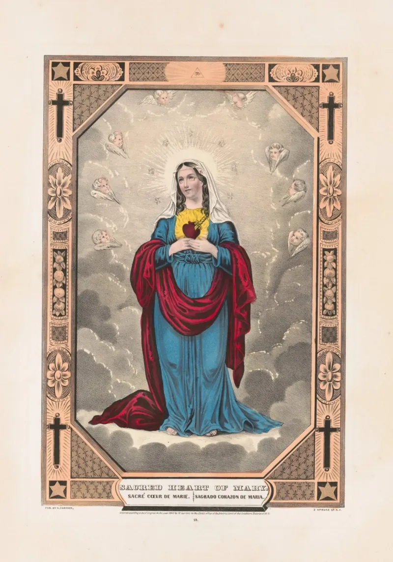 Sacro Cuore di Maria, stampa religiosa d'epoca tela con Cornice a cassetta da vintagepod