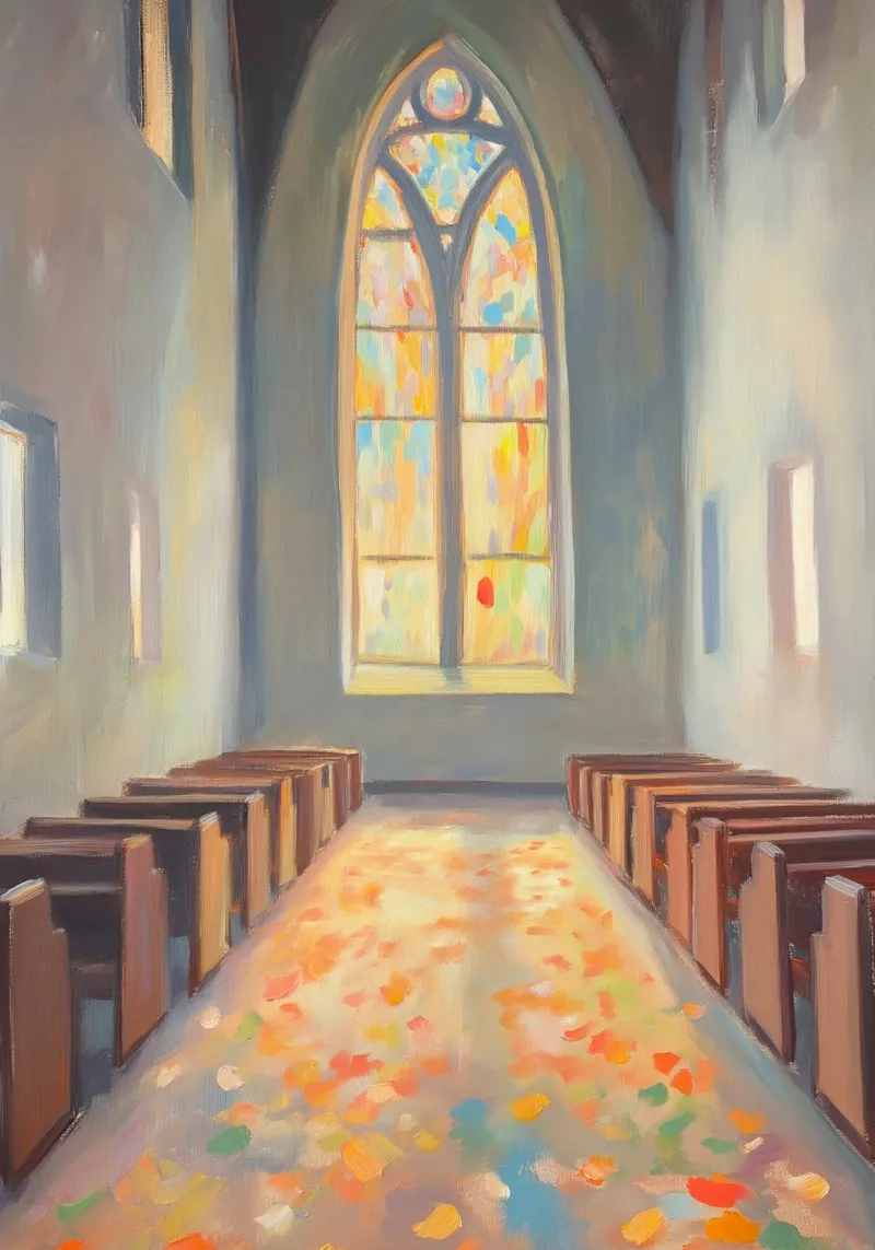 Navata della chiesa, pittura impressionista su vetro colorato tela con Cornice a cassetta da vintagepod