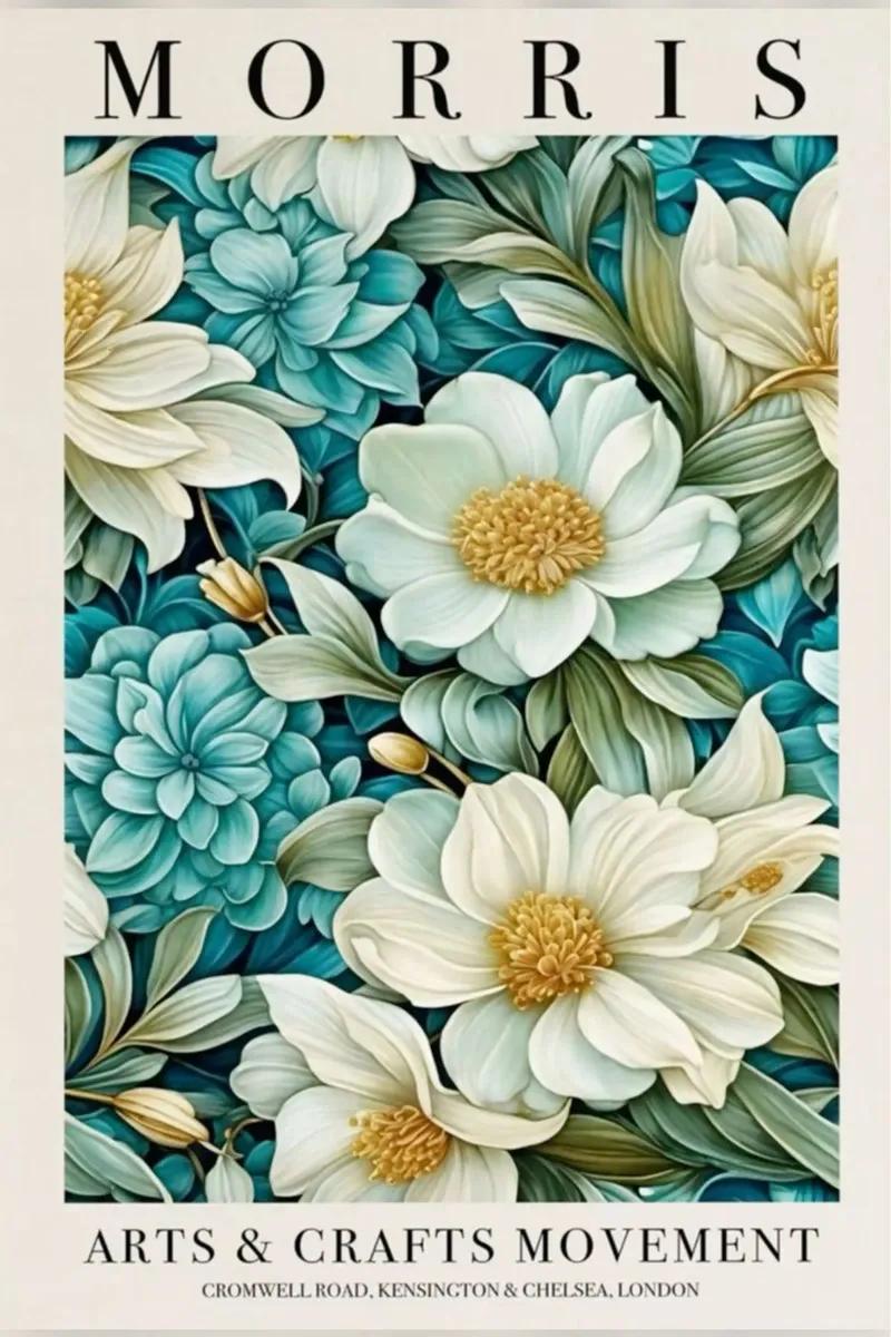 belle rose bianche e blu poster con telaio in plastica da komo store