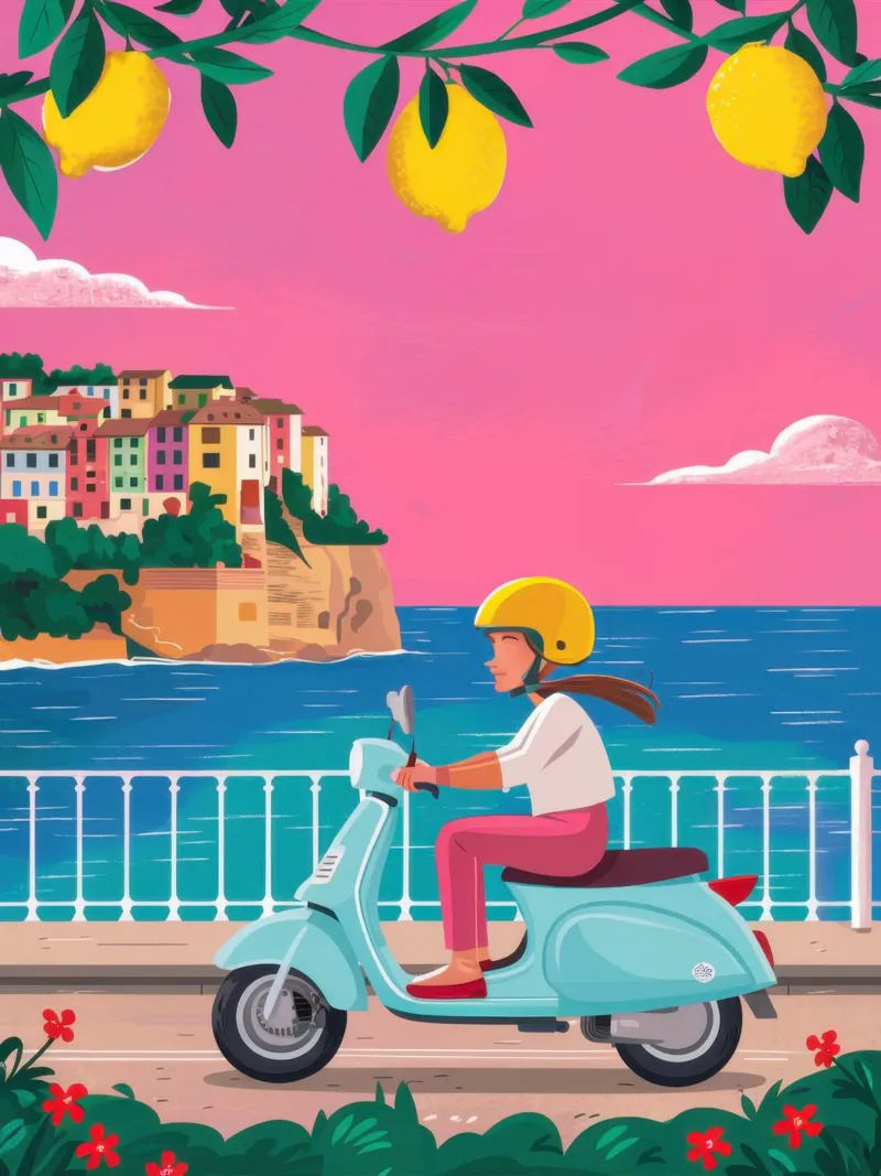 Giocare con lo scooter sulla costa poster da Heaven Craft