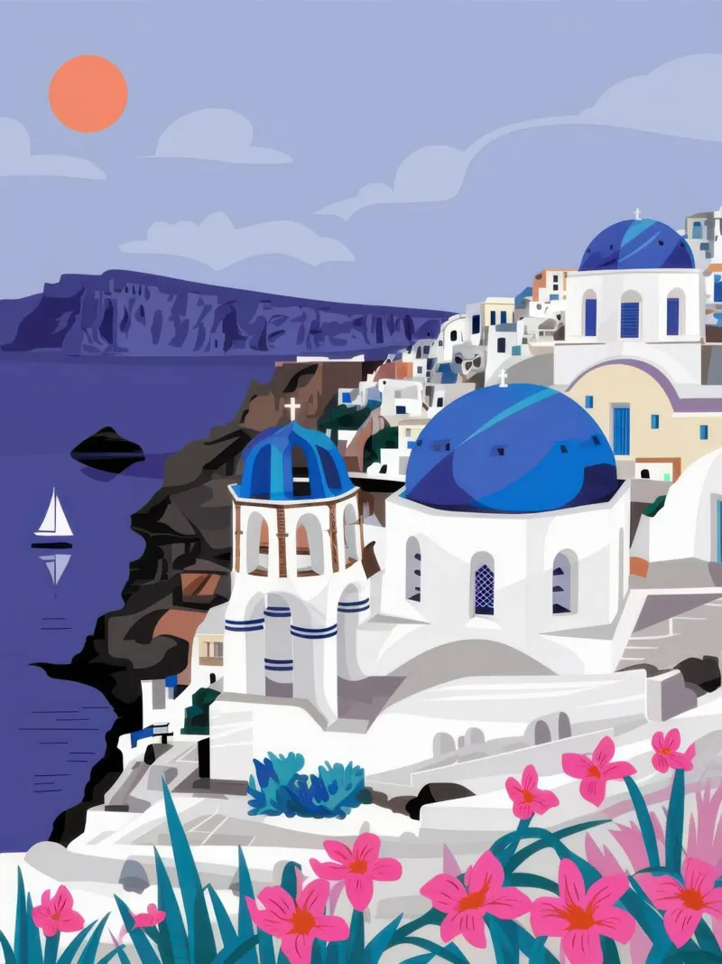 Magia nocturna de Santorini lienzo con Marco flotante de Heaven Craft