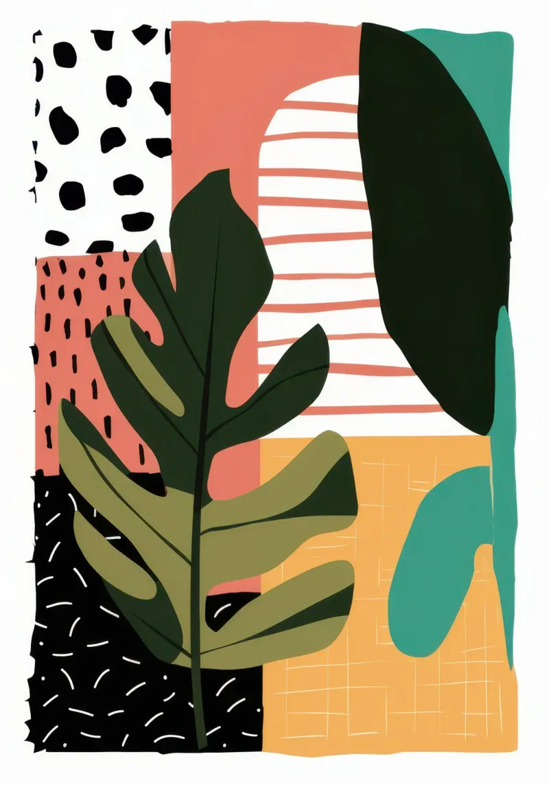 Collage botanico moderno poster con telaio in plastica da Heaven Craft