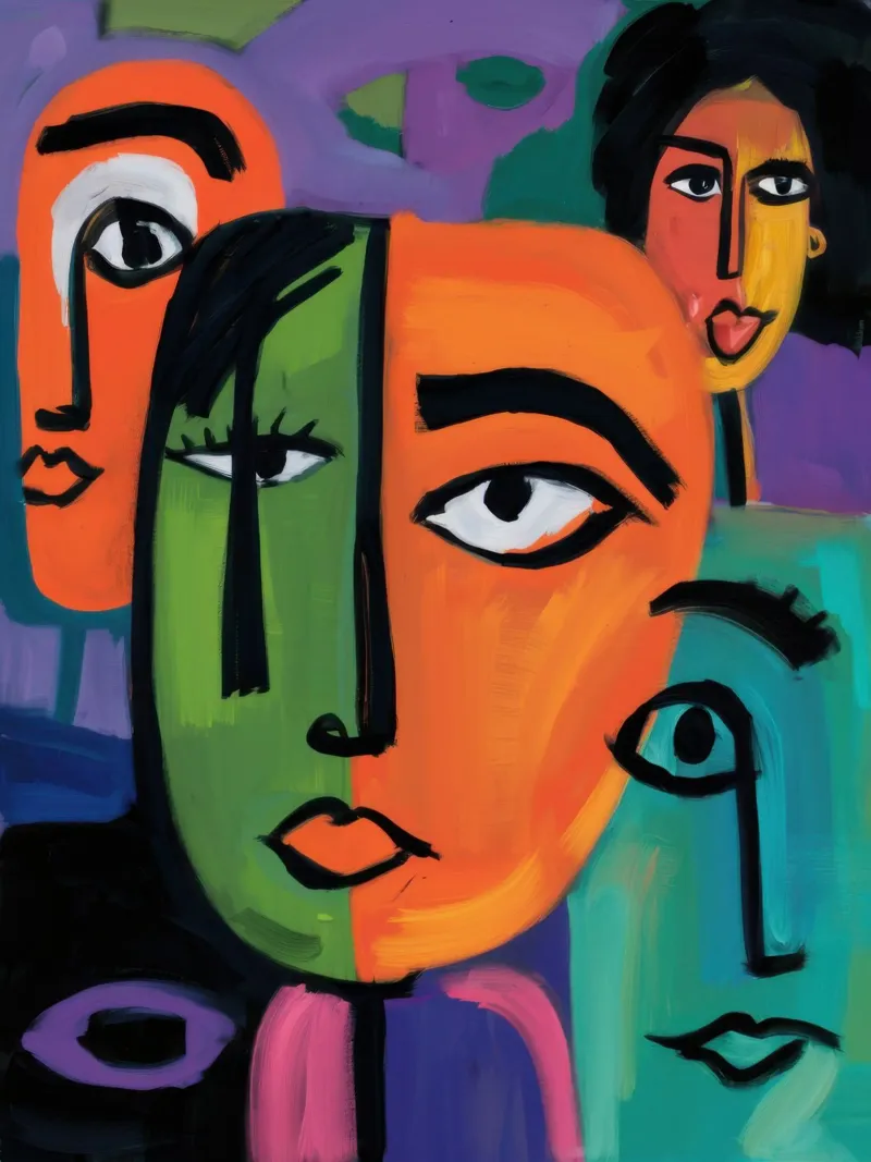 Cubist Crowd Chorus Leinwand mit Schattenfugenrahmen von Echo Saber