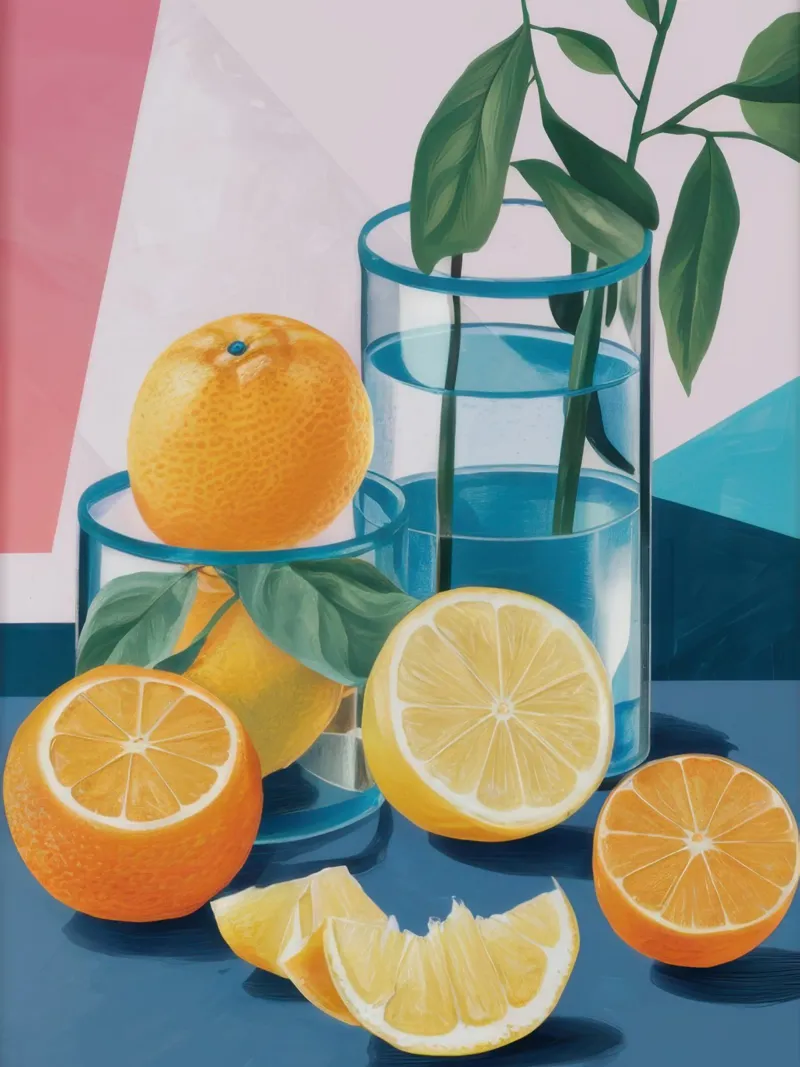 Sun drenched Citrus Stillness canvas with Floater frame by Echo Saber
