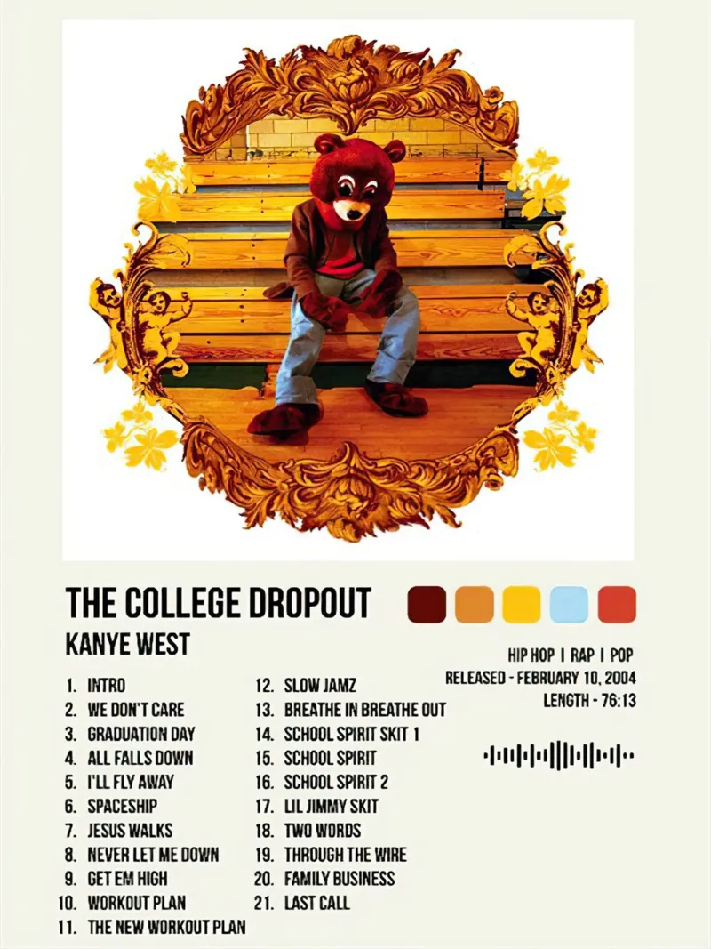 The College Dropout Kanye West poster con telaio in alluminio da Roronoa7