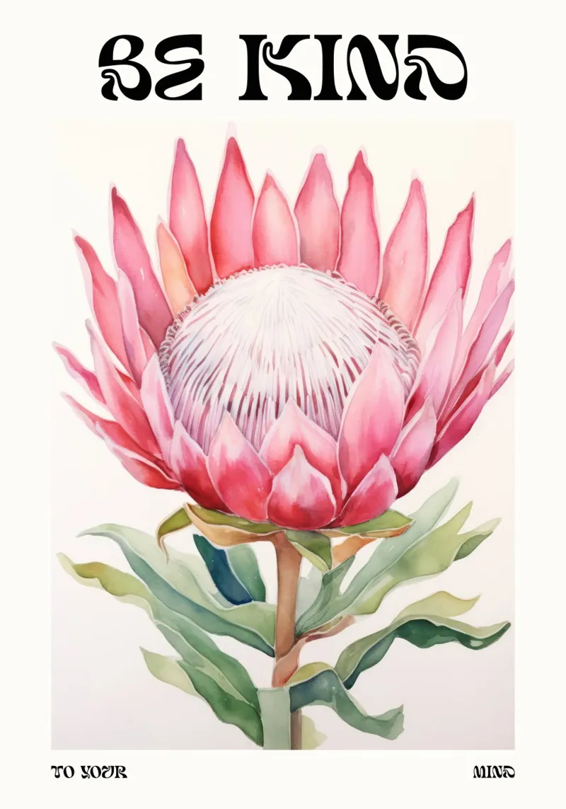 Bloemenprint, Be Kind Poster, Abstracte Bloemenprint canvas met Baklijst van ArtHaus