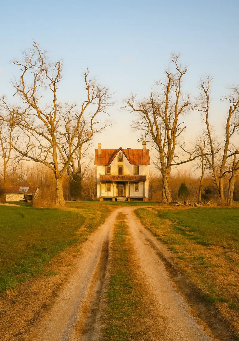 house at the crossroad view retro photography canvas with Floater frame by viantishop