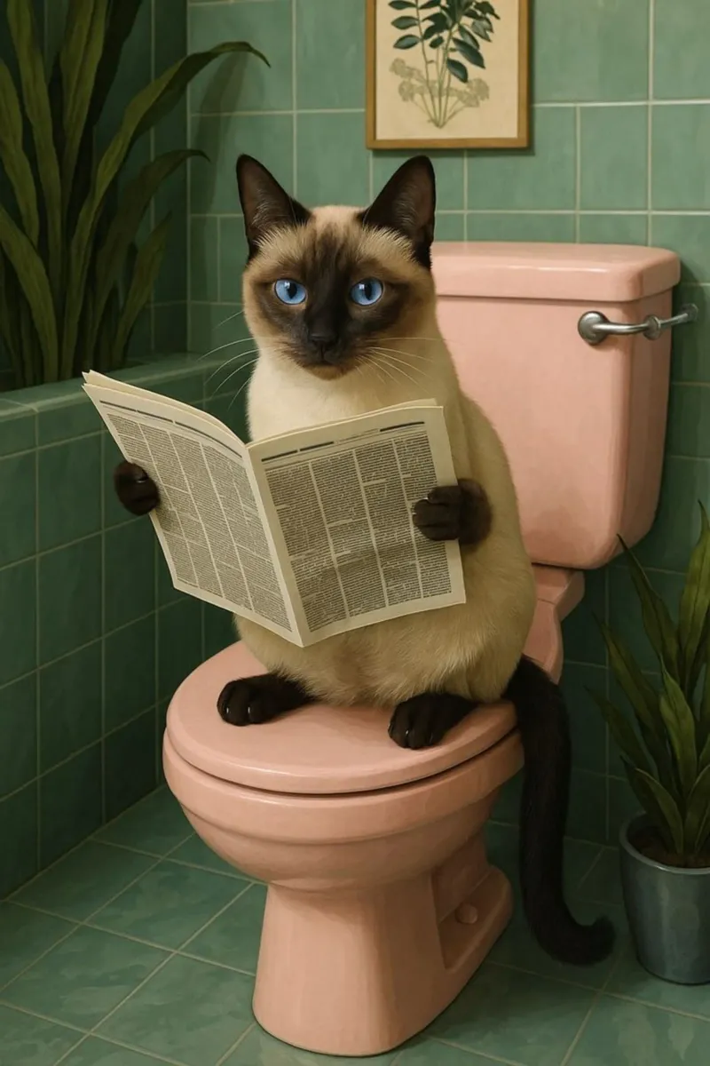 kitty on toilet tela con Cornice a cassetta da Good days