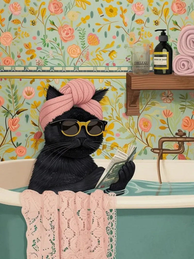 cat in shower tela con Cornice a cassetta da Good days
