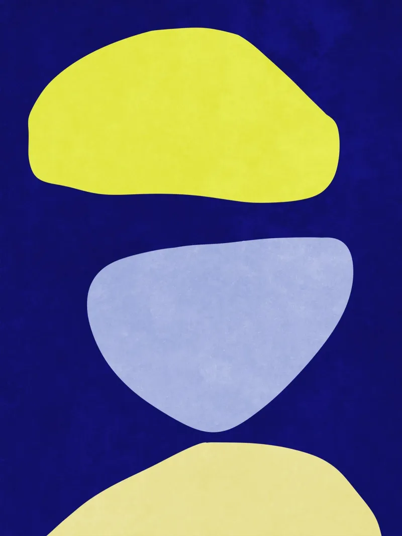 Forme astratte Blu e giallo poster con telaio in plastica da Raissa Oltmanns