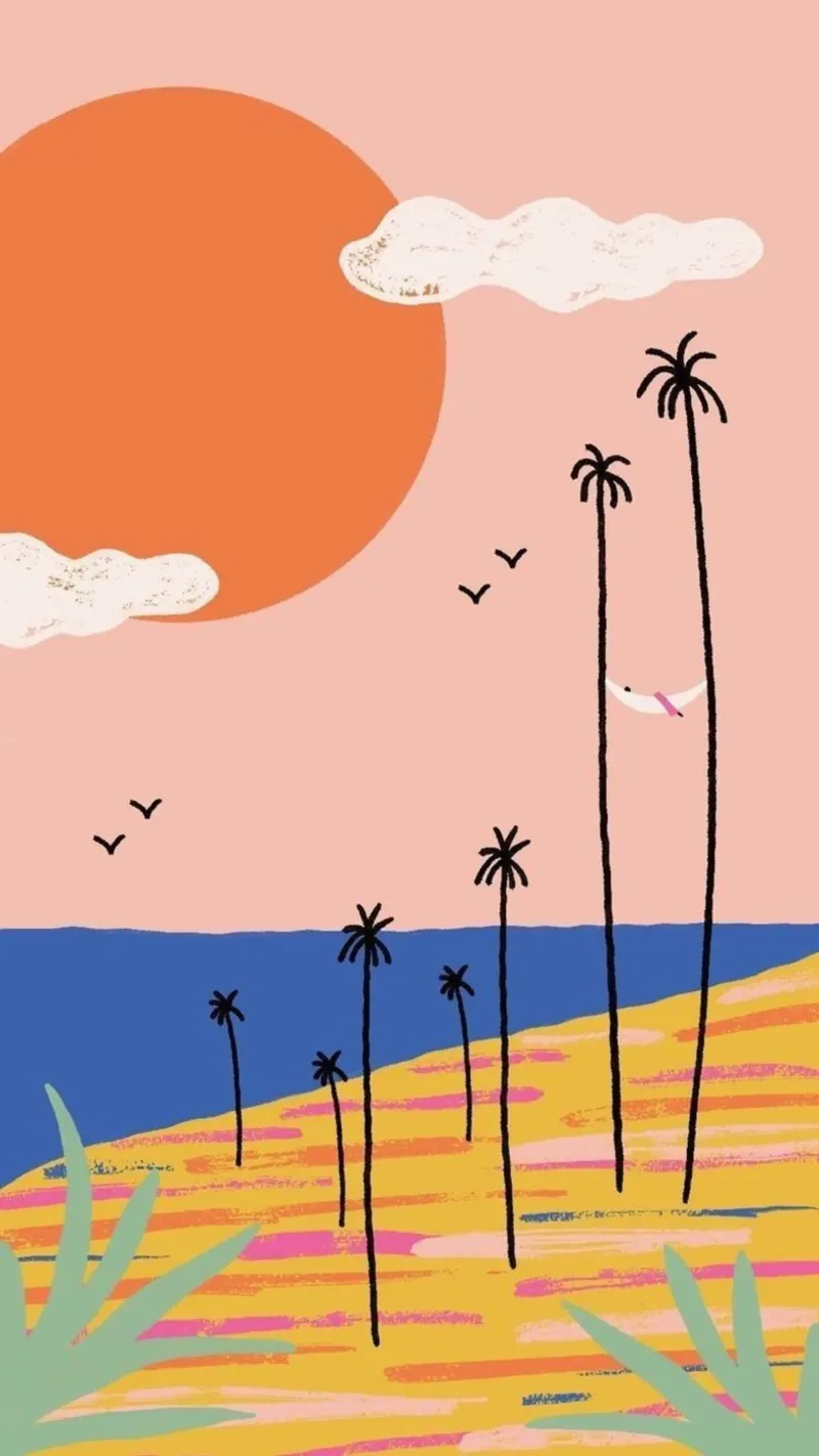 line palm and sunset tela con Cornice a cassetta da Good days
