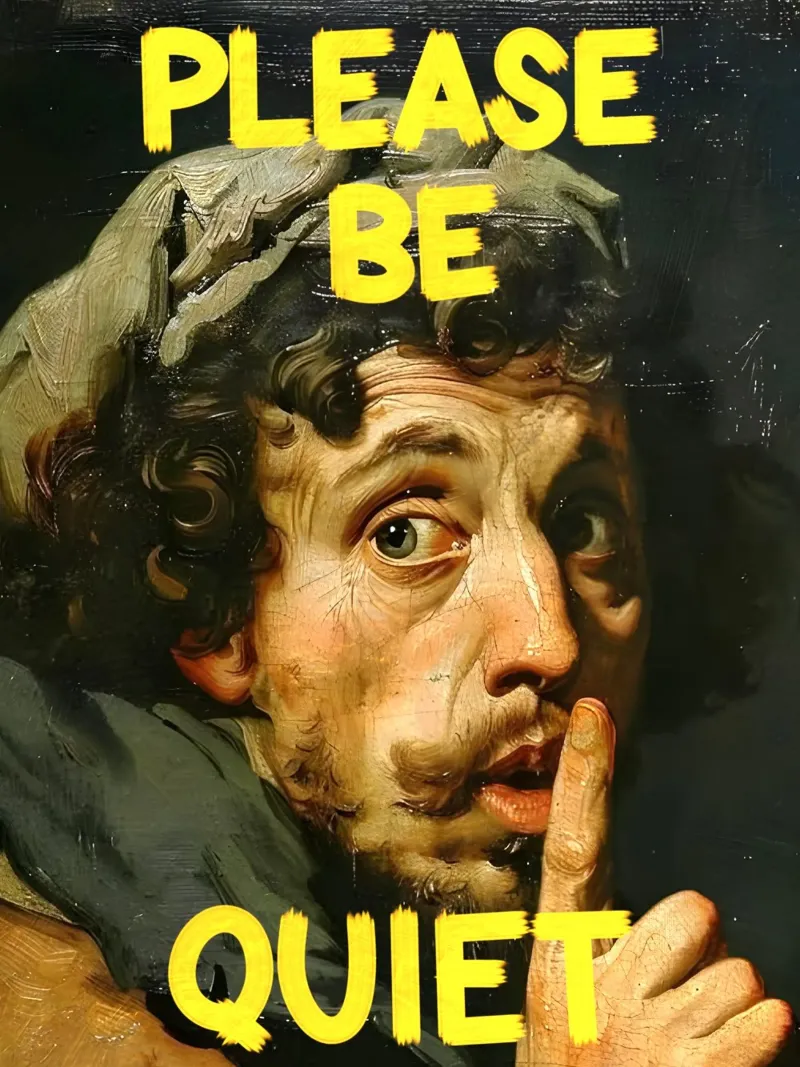 "PLEASE BE QUIET" canvas met Baklijst van Type & Tape