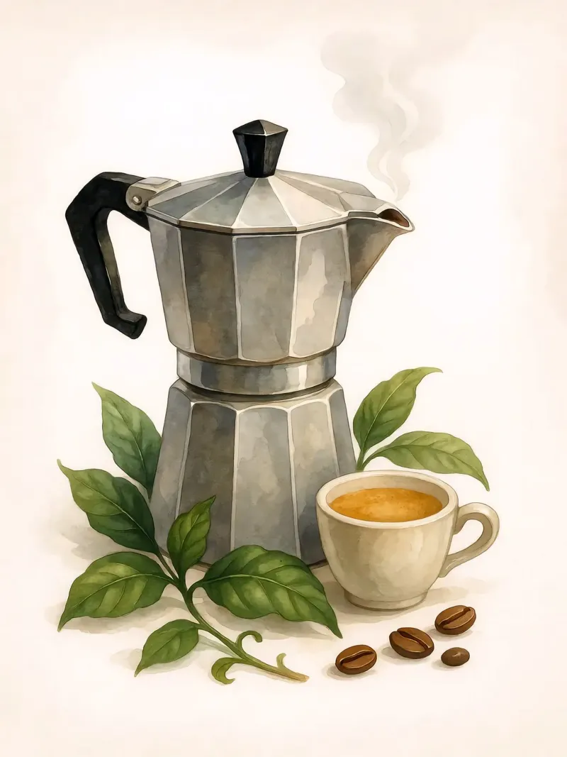Caffettiera classica con foglie di caffè - Acquerello d'epoca tela con Cornice a cassetta da Eldon S Kiser