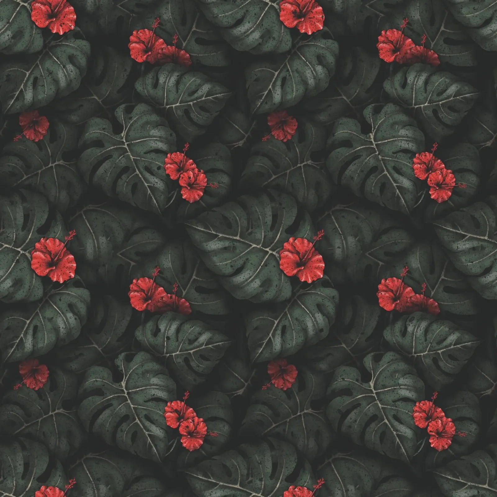 Illustrazione di Monstera e Ibisco Design botanico tropicale poster con telaio in alluminio da Stella-Illustrations