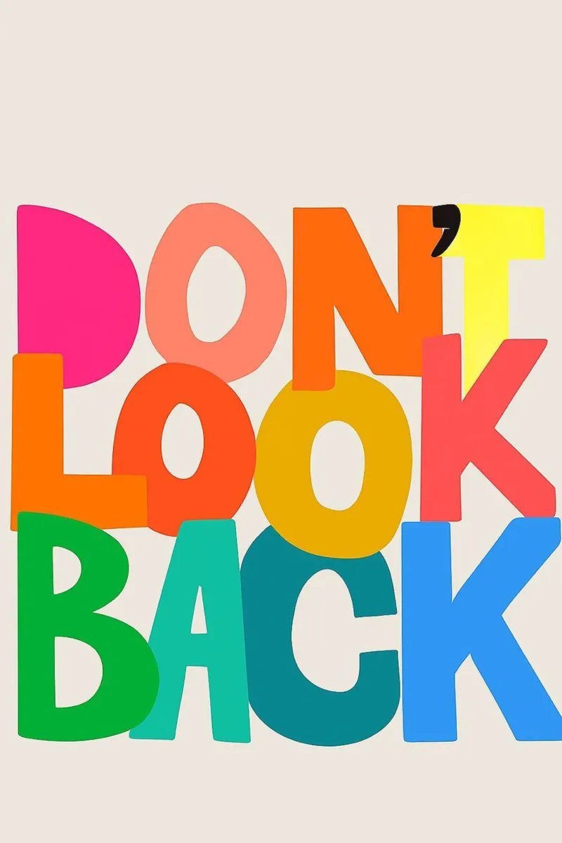 Kijk niet terug - Gedurfde en kleurrijke abstracte typografie Wal canvas met Baklijst van inspirational quote