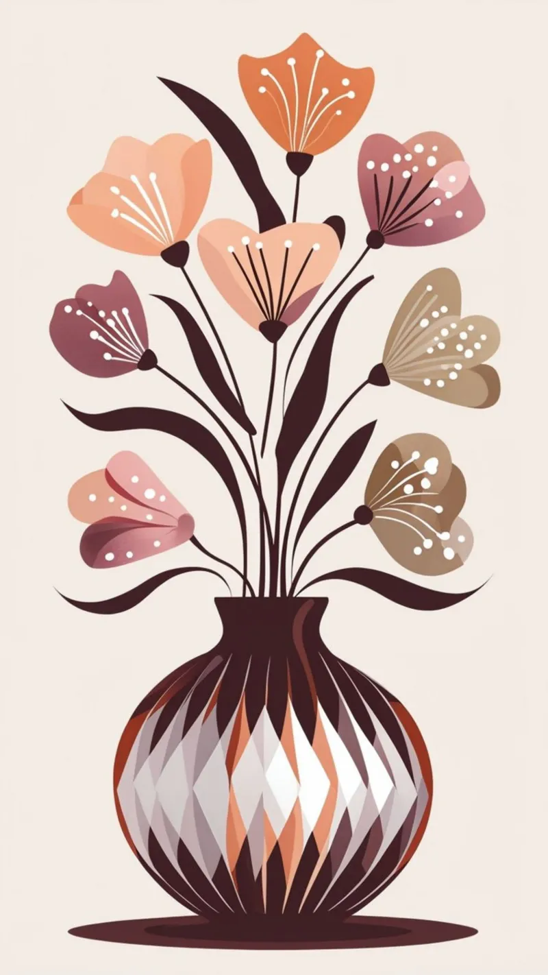 Boho Floral Harmony: A Mid-Century Modern Vases of Abstract canvas with Floater frame by Artistic-shop