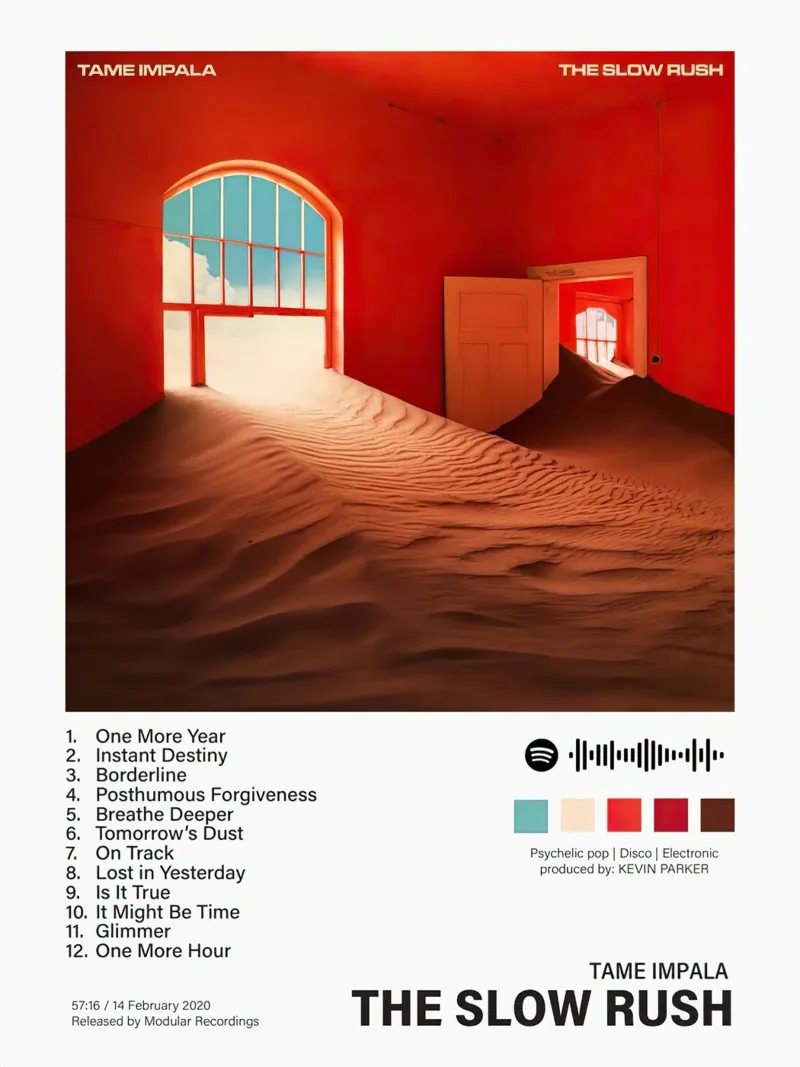 Tame Impala The Slow Rush poster con telaio in alluminio da Roronoa7