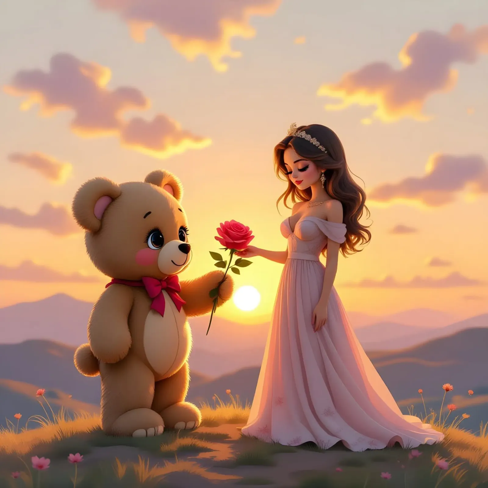 La principessa e Teddy regalano una rosa tela con Cornice a cassetta da Anita's Dream
