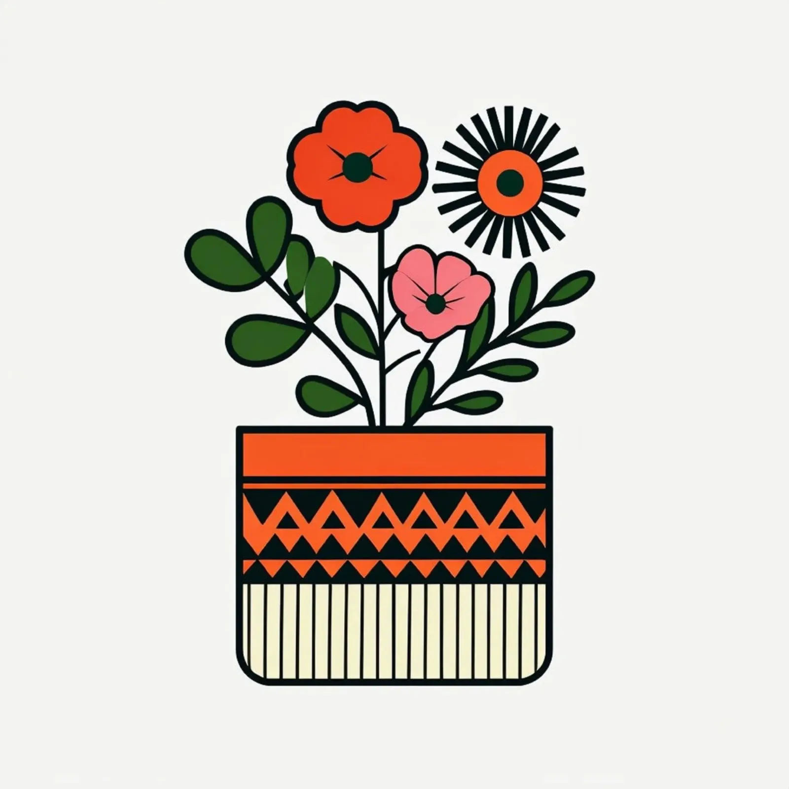 Mid-Century Modern Floral Pot with Abstract Scandinavian Fol canvas with Floater frame by Artistic-shop