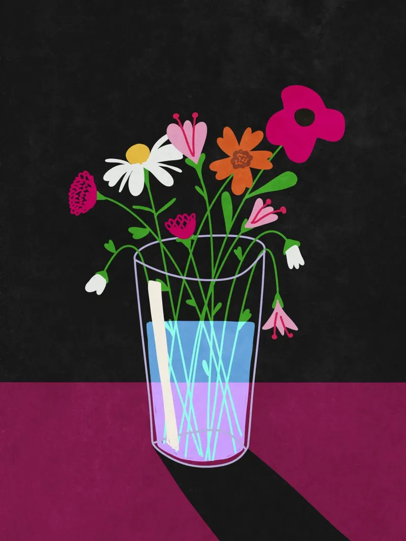 Blumen leuchten im Dunkeln Leinwand mit Schattenfugenrahmen von Raissa Oltmanns