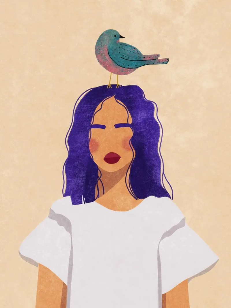 Ragazza con uccello carta hahnemühle da Raissa Oltmanns