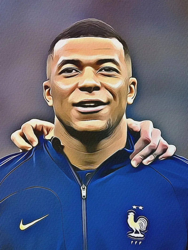 Kylian Mbappé con la maglia della Nazionale francese poster con telaio in alluminio da dan band