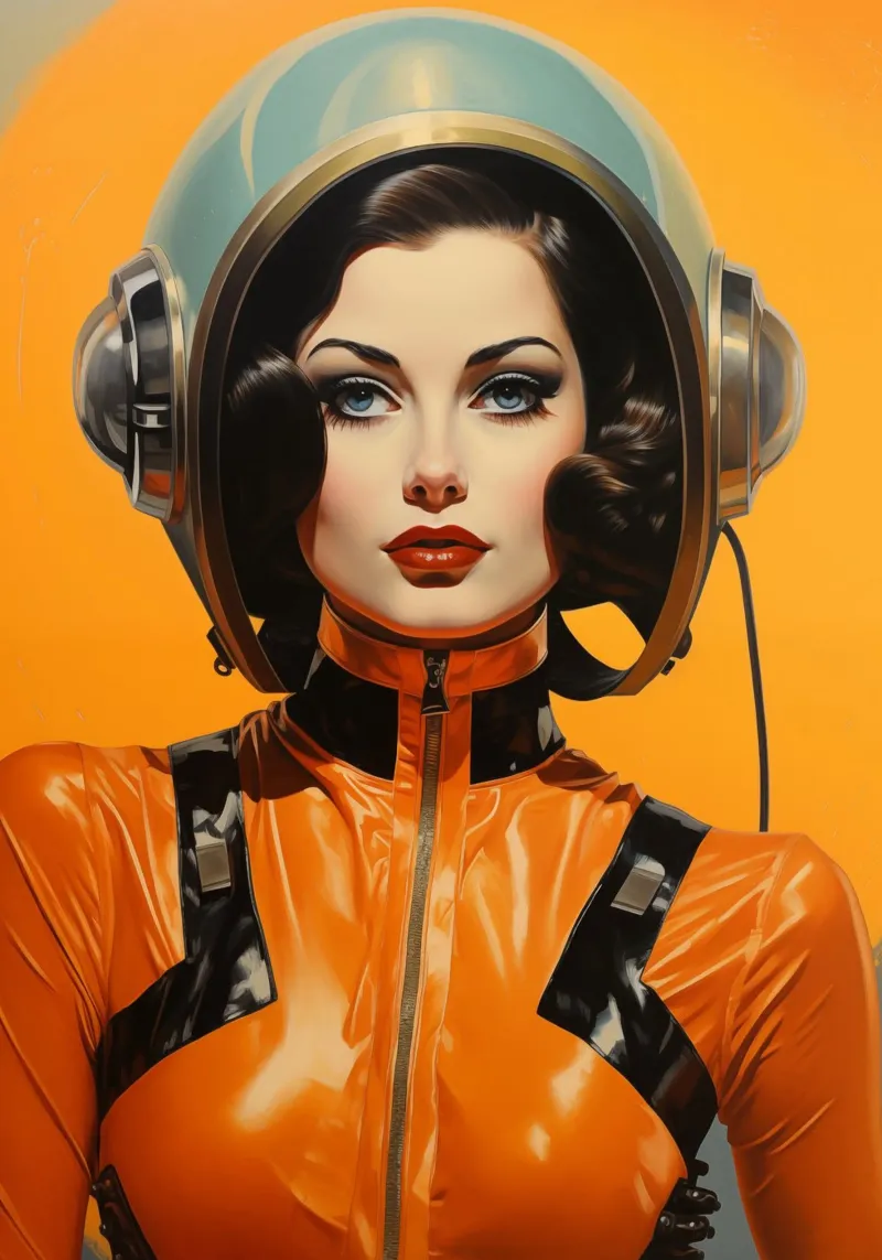 Retro Scifi Space Girl poster con telaio in legno da Fleur de Lys