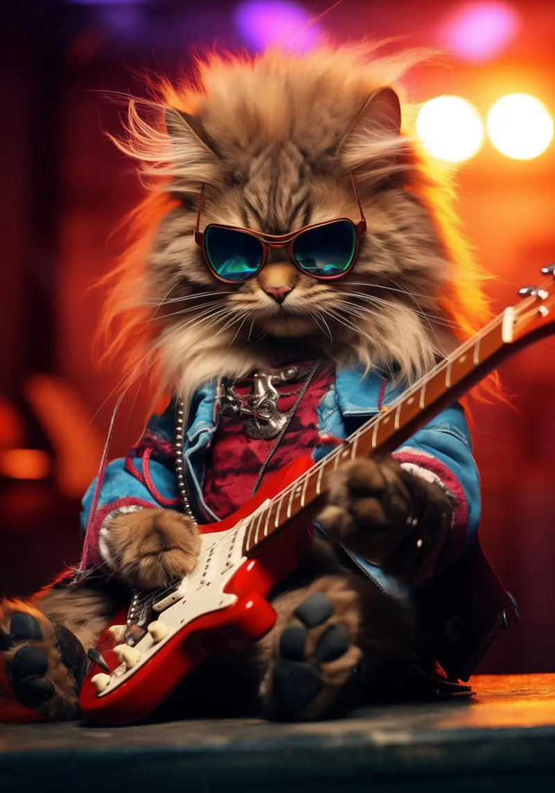 Il gatto rockstar suona la chitarra elettronica poster da Fleur de Lys