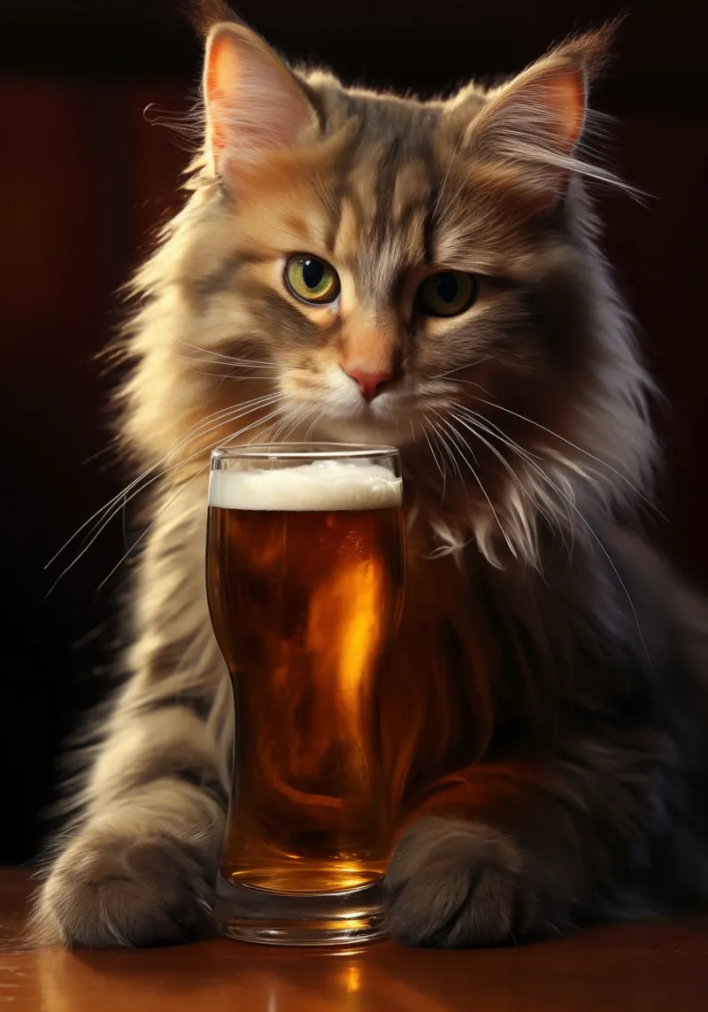 Cat Drinks Beer canvas with Floater frame by Fleur de Lys