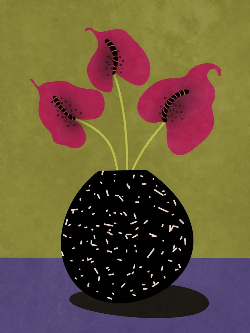 Mooie bloemen in vaas hahnemühle van Raissa Oltmanns