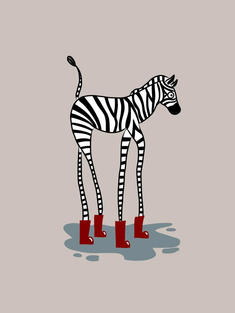 Rain boot zebra poster by Little Dean
