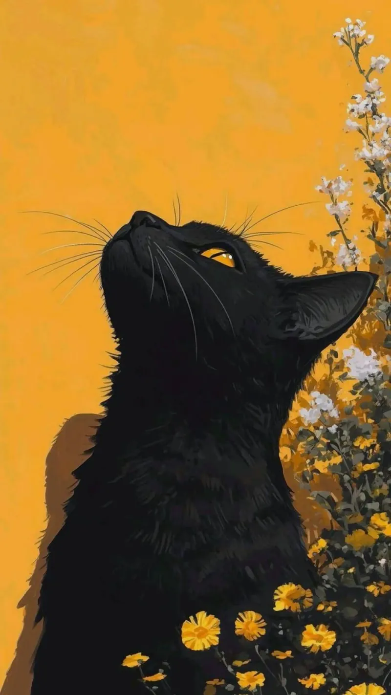 cat in yellow background poster con telaio in legno da carsa