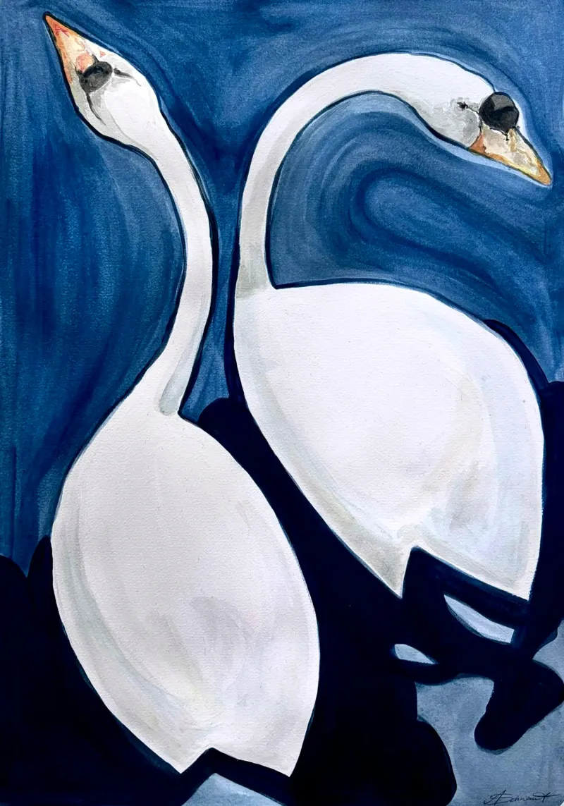 Twee zwanen canvas met Baklijst van Kunst.der.Amelie