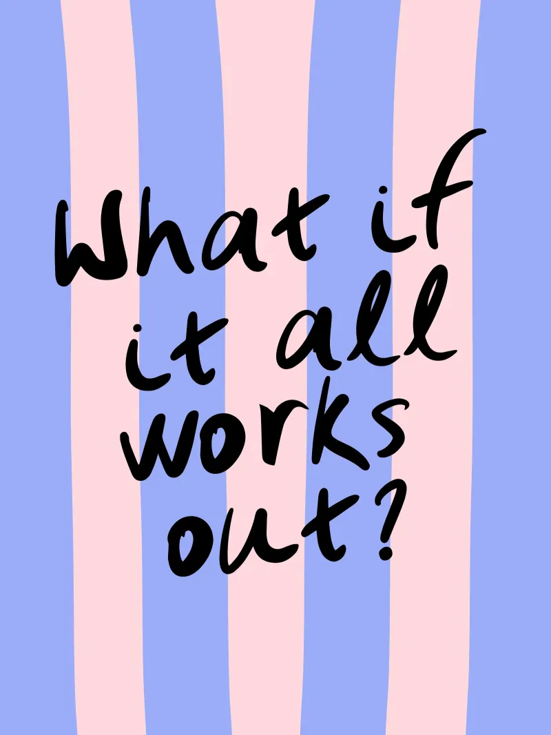 What If It All Works Out Pastel Blue and Pink Typography canvas with Floater frame by dericktype