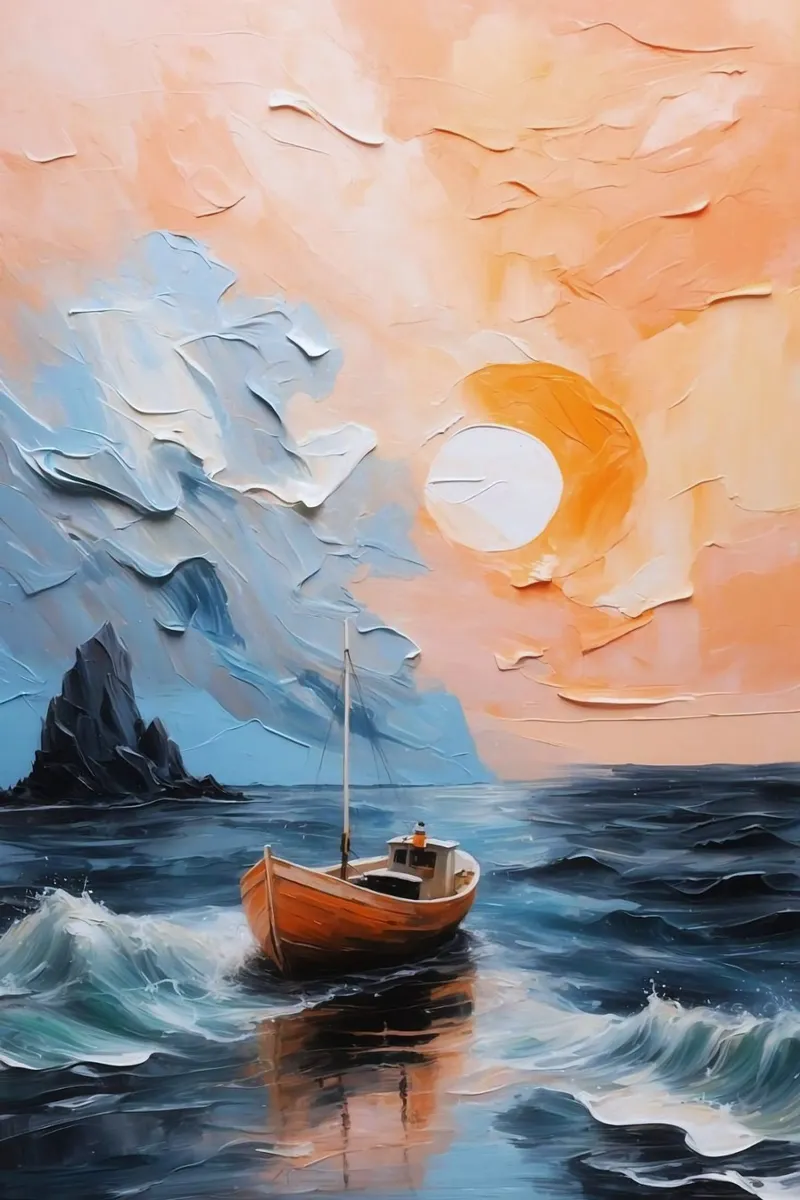 art boat and sunset poster con telaio in plastica da miracle