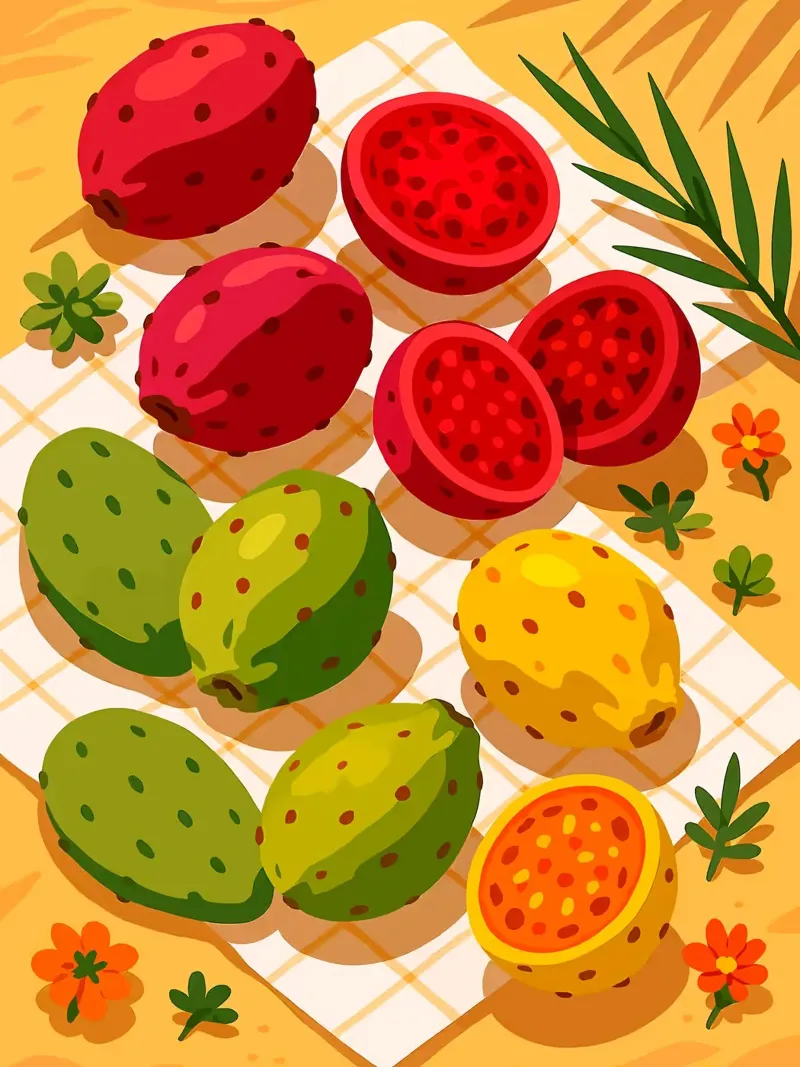 Higos chumbos - Una mesa con estilo lienzo con Marco flotante de Henry Singh