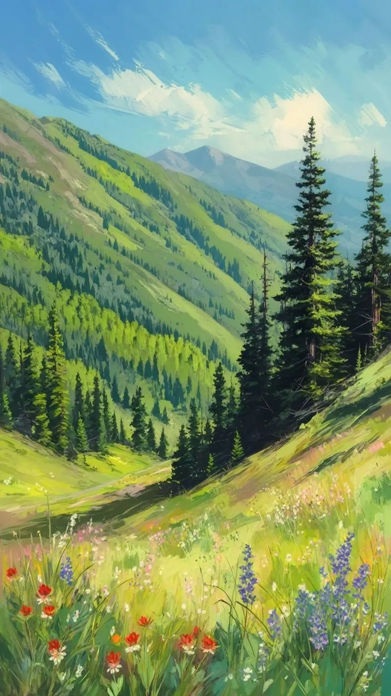 green tall tree in hill canvas with Floater frame by hamily