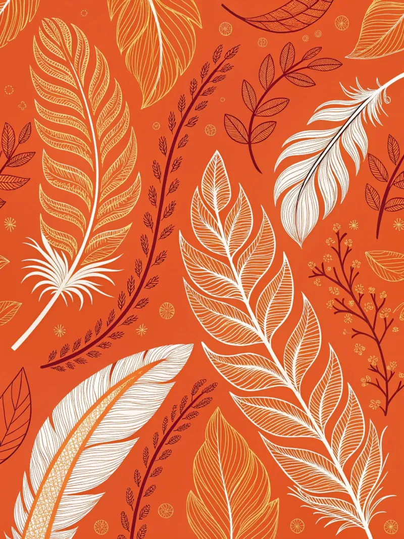 Motivo autunnale bohémien di piume e foglie - Arancione bruciato, Saf poster da Artistic-shop