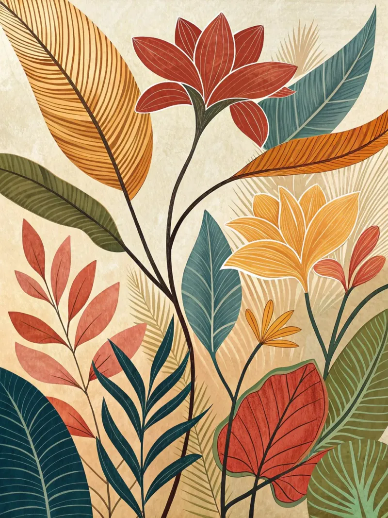 Serenità tropicale: Giardino botanico floreale disegnato a mano Pr tela con Cornice a cassetta da Artistic-shop